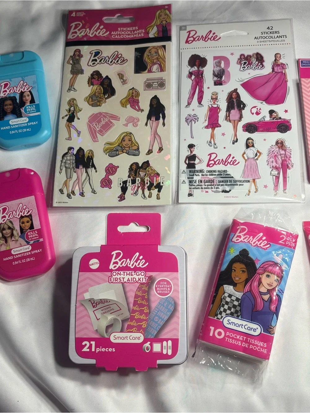 8 New Barbie Pink Sticker Sheets with Matching Pink Accessories Bundle